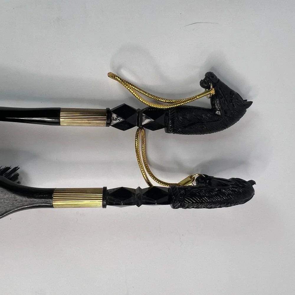 VTG Brush & Shoehorn Set Equestrian Horse Head Made in Japan Elegant Black Gold